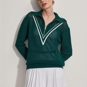 Varley Green Half-Zip Sweater with White Accents